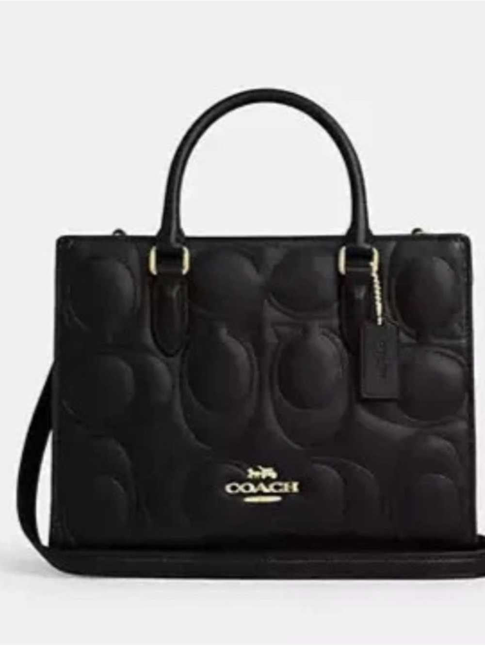 🖤💛Coach Like New Black Embossed Small Maggie Tote with Gold Hardware